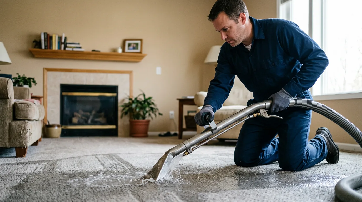 Water damage restoration technician working near Fairfield, NJ